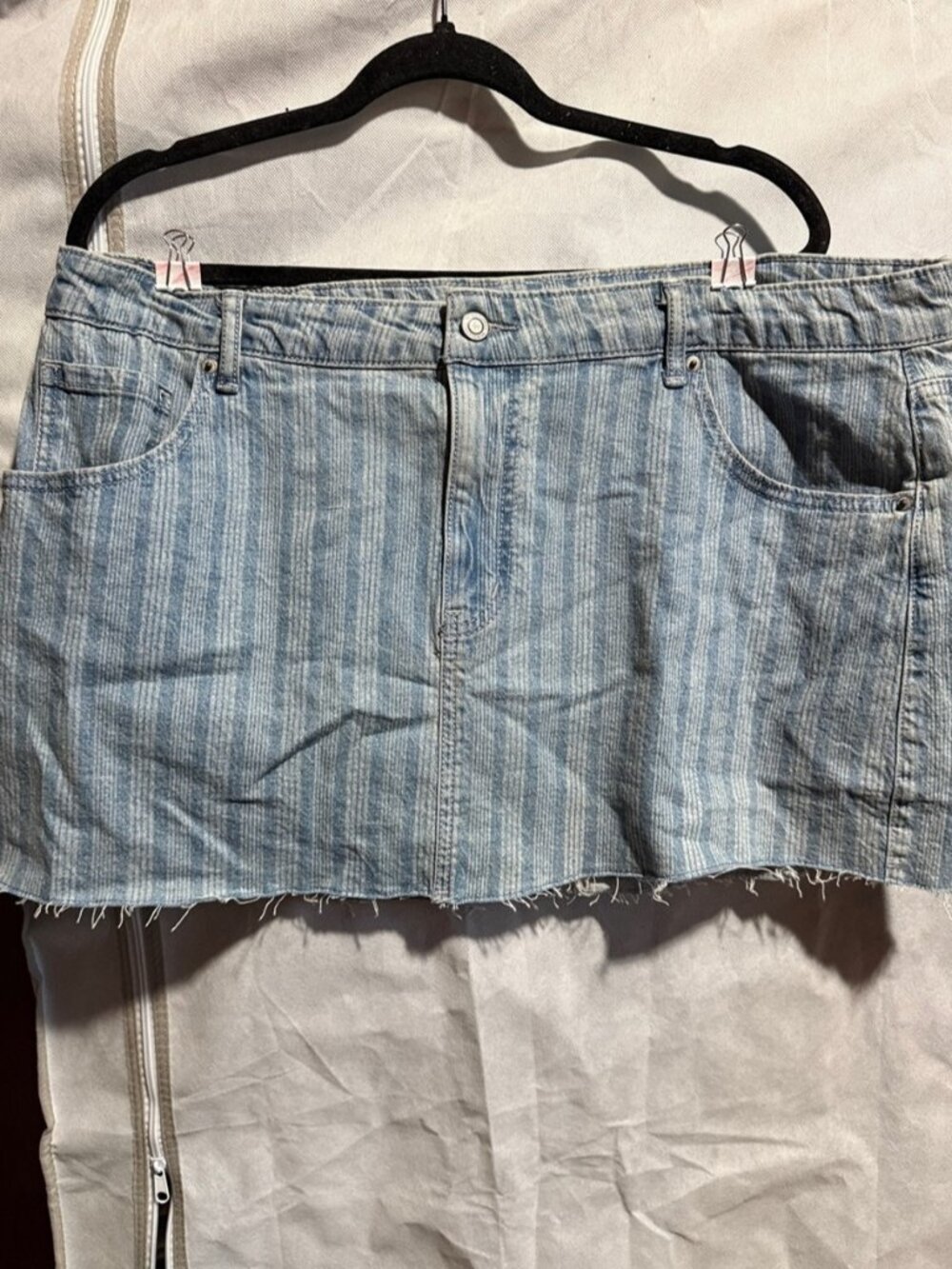 Light Blue Striped Denim Skirt